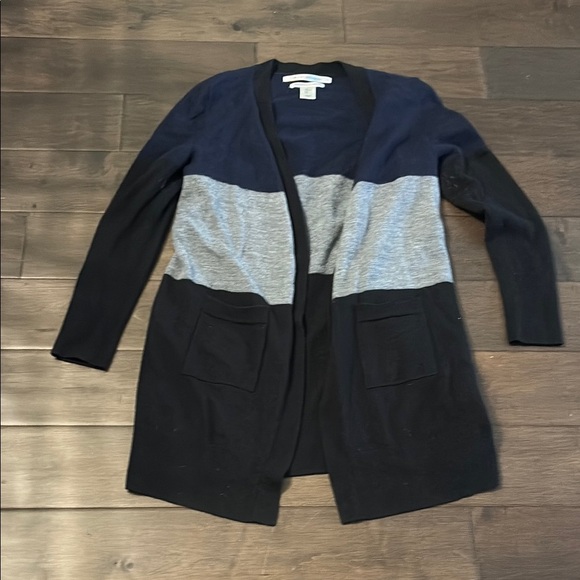 Max Studio Navy and Gray Cardigan Sweater with pockets size large - Picture 5 of 6
